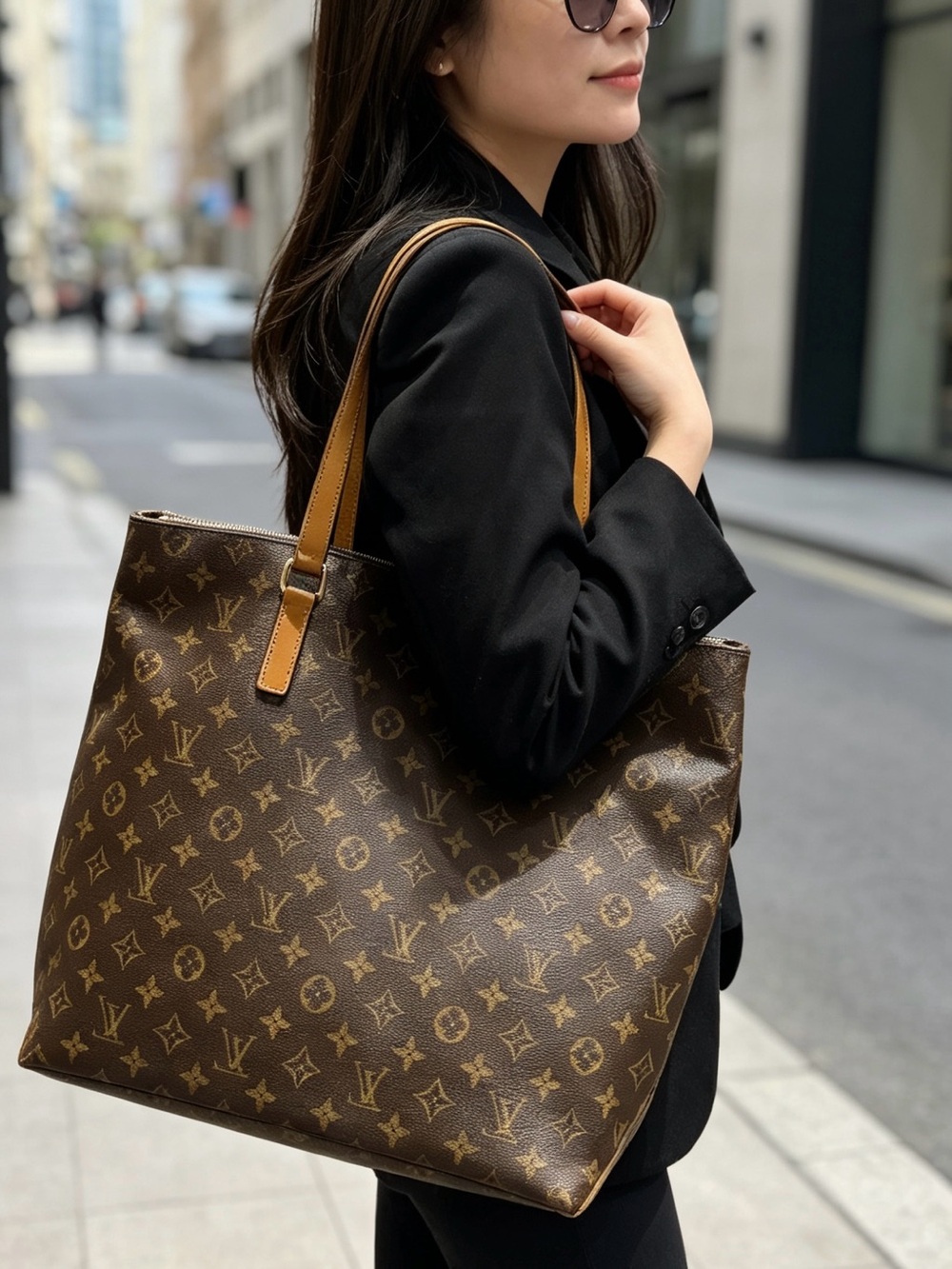 Louis Vuitton Monogram Canvas Tote in Brown with Tan Straps